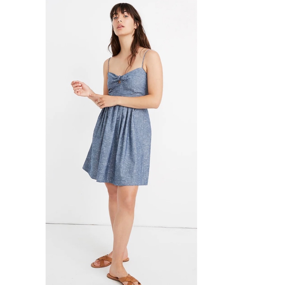 Madewell Women's Chambray Tie-Front 100% Cotton Cut Out Cami Dress Size 0